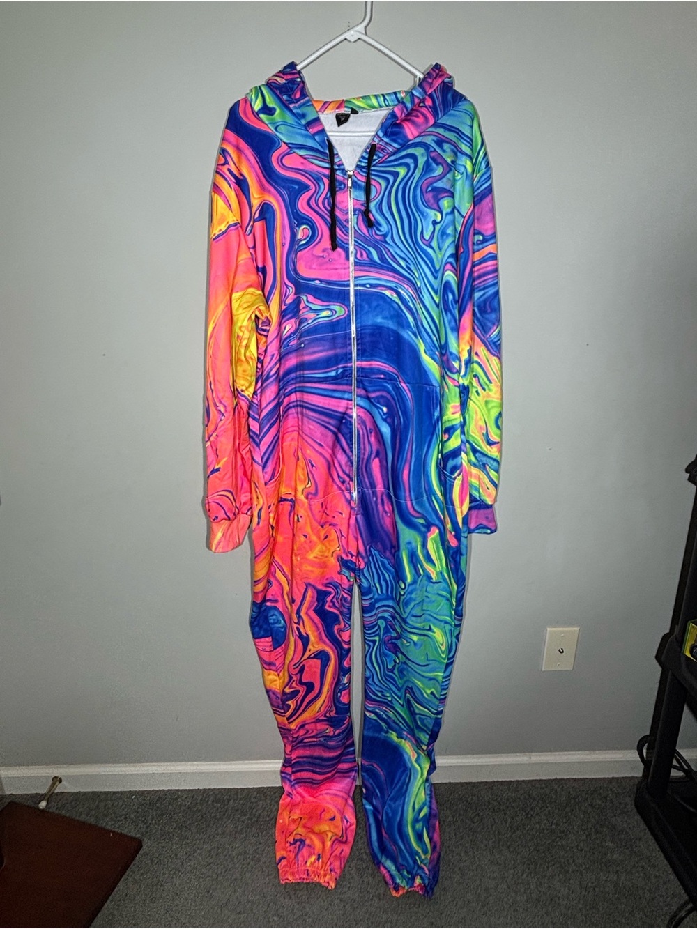 Electro Threads Rave Festival Bodysuit Jumpsuit 2X Psychedelic Fleece Lined USA